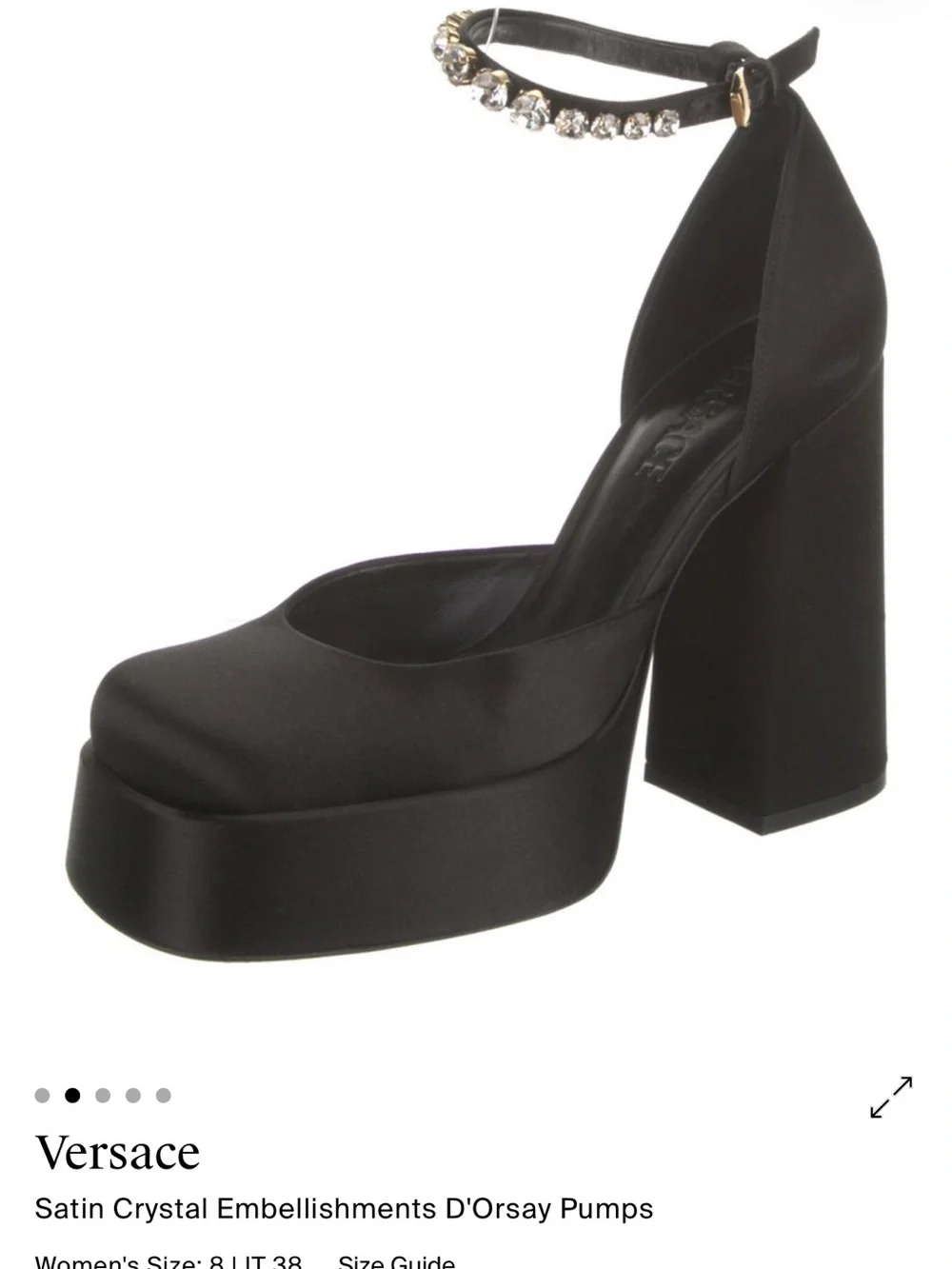 Versace Black Platform Ankle-Strap Heels with Crystal Embellishment